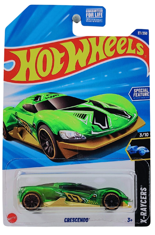 Hot Wheels 2025 - Collector # 037/250 - X-Raycers 3/10 - Crescendo - Transparent Green - USA Card