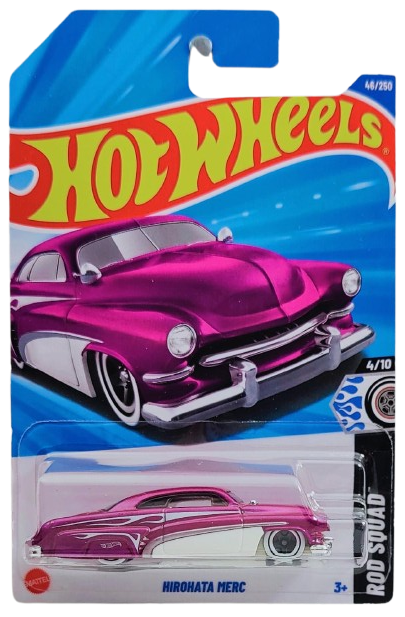 Hot Wheels 2025 - Collector # 046/250 - Rod Squad 4/10 - Hirohata Merc - Purple Metalflake / White - International Card
