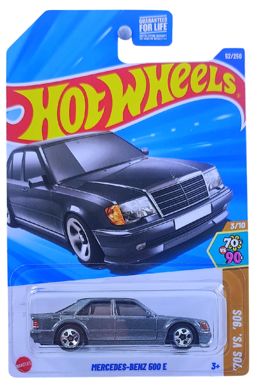 Hot Wheels 2025 - Collector # 052/250 - HW: '70s vs. '90s 3/10 - Mercedes-Benz 500 E - Metalflake Gray - USA Card