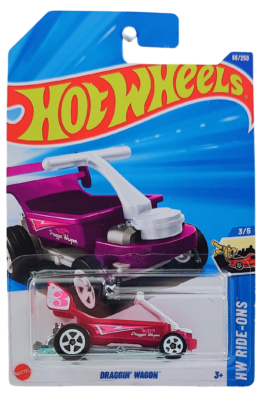 Hot Wheels 2025 - Collector # 068/250 - HW Ride-Ons 3/5 - Draggin' Wagon - Purple - White 5 Spokes - International Card
