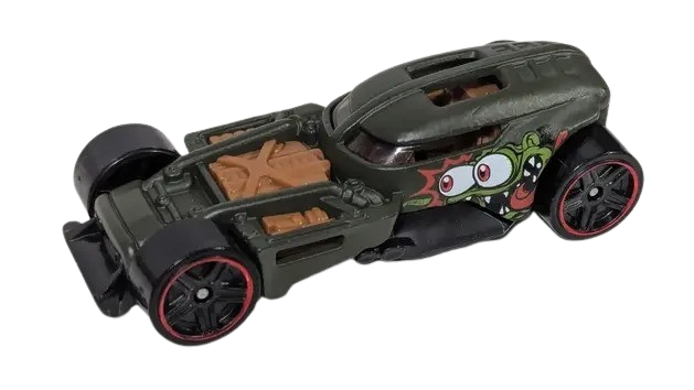 Hot Wheels 2025 - Collector # 070/250 - Rod Squad 6/10 - HW50 Concept - Olive Drab / Monster Cartoon Graphic - USA 'Let's Race' Card