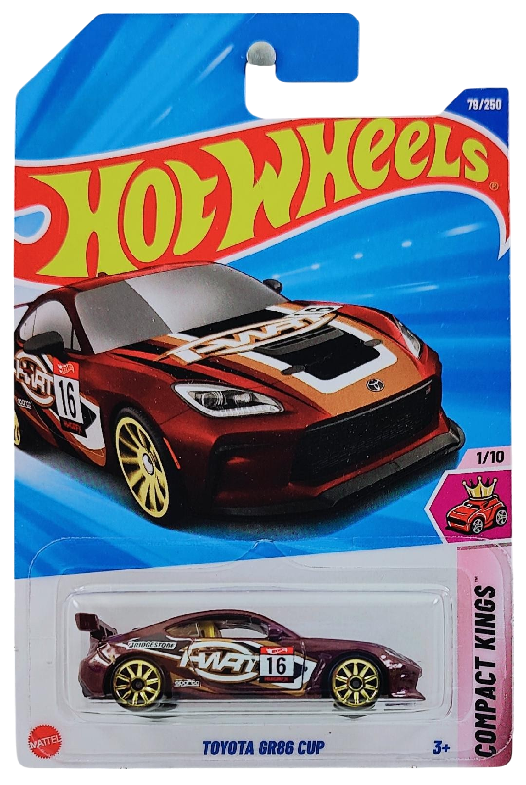 Hot Wheels 2025 - Collector # 079/250 - Compact Kings 1/10 - Toyota GR86 Cup - Metalflake Dark Red / #16 - International Card