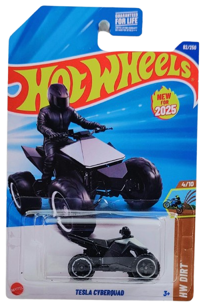 Hot Wheels 2025 - Collector # 082/250 - HW Dirt 4/10 - New Models - Tesla Cyberquad - Metalflake Silver - USA Card