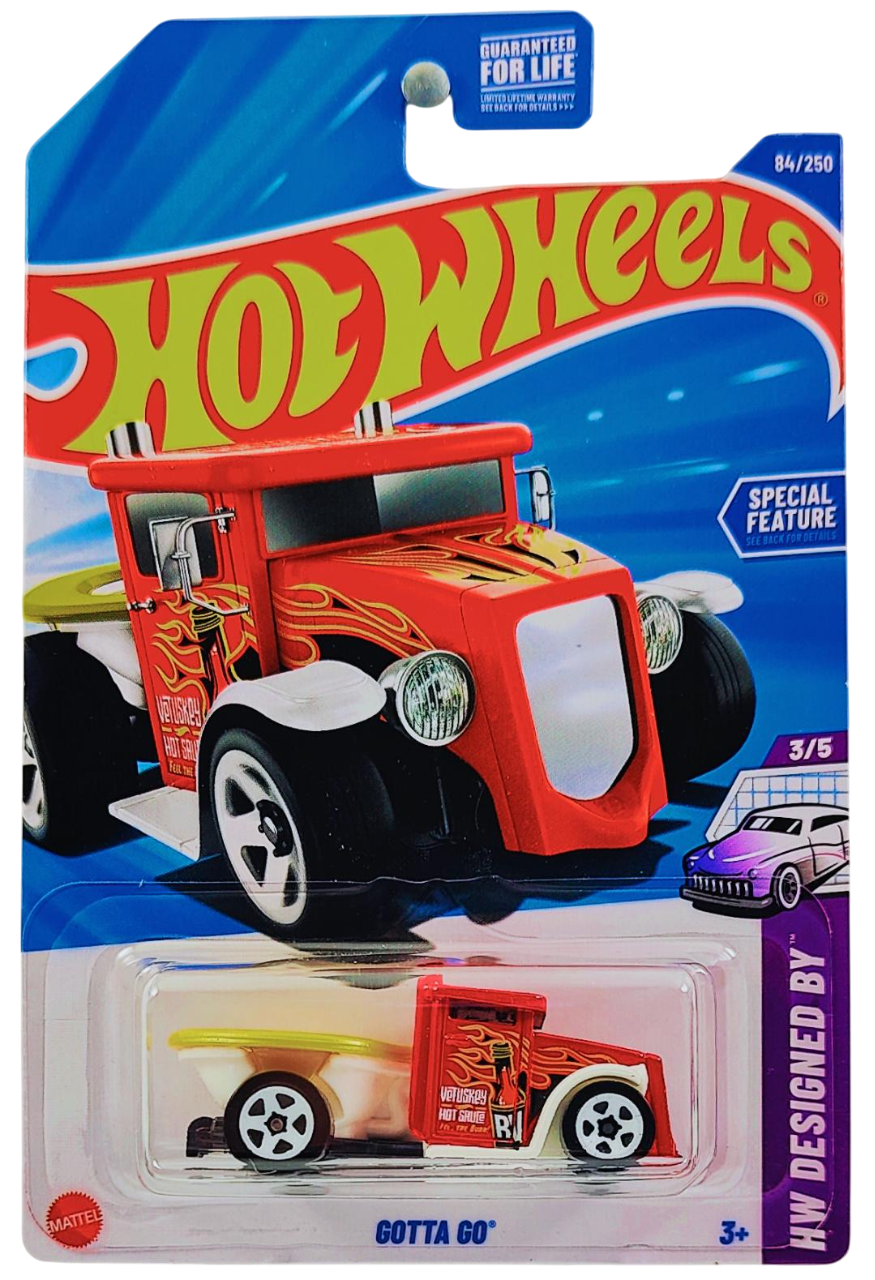 Hot Wheels 2025 - Collector # 084/250 - HW Design By 3/5 - Gotta Go - Red over White - USA Card