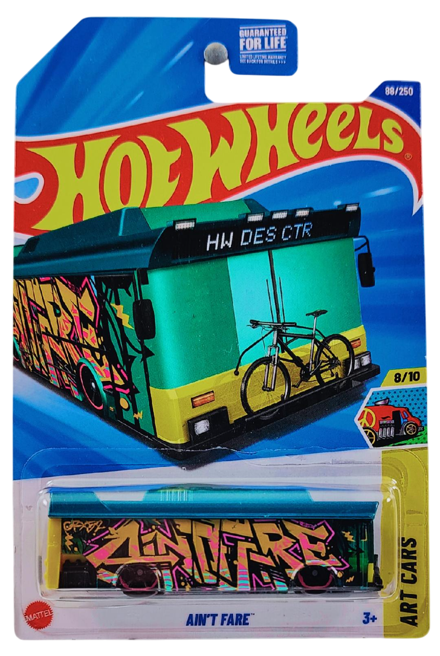 Hot Wheels 2025 - Collector # 088/250 - HW Art Cars 8/10 - Ain't Fare - Metalflake Dark Teal / 'A' on Roof - USA Card