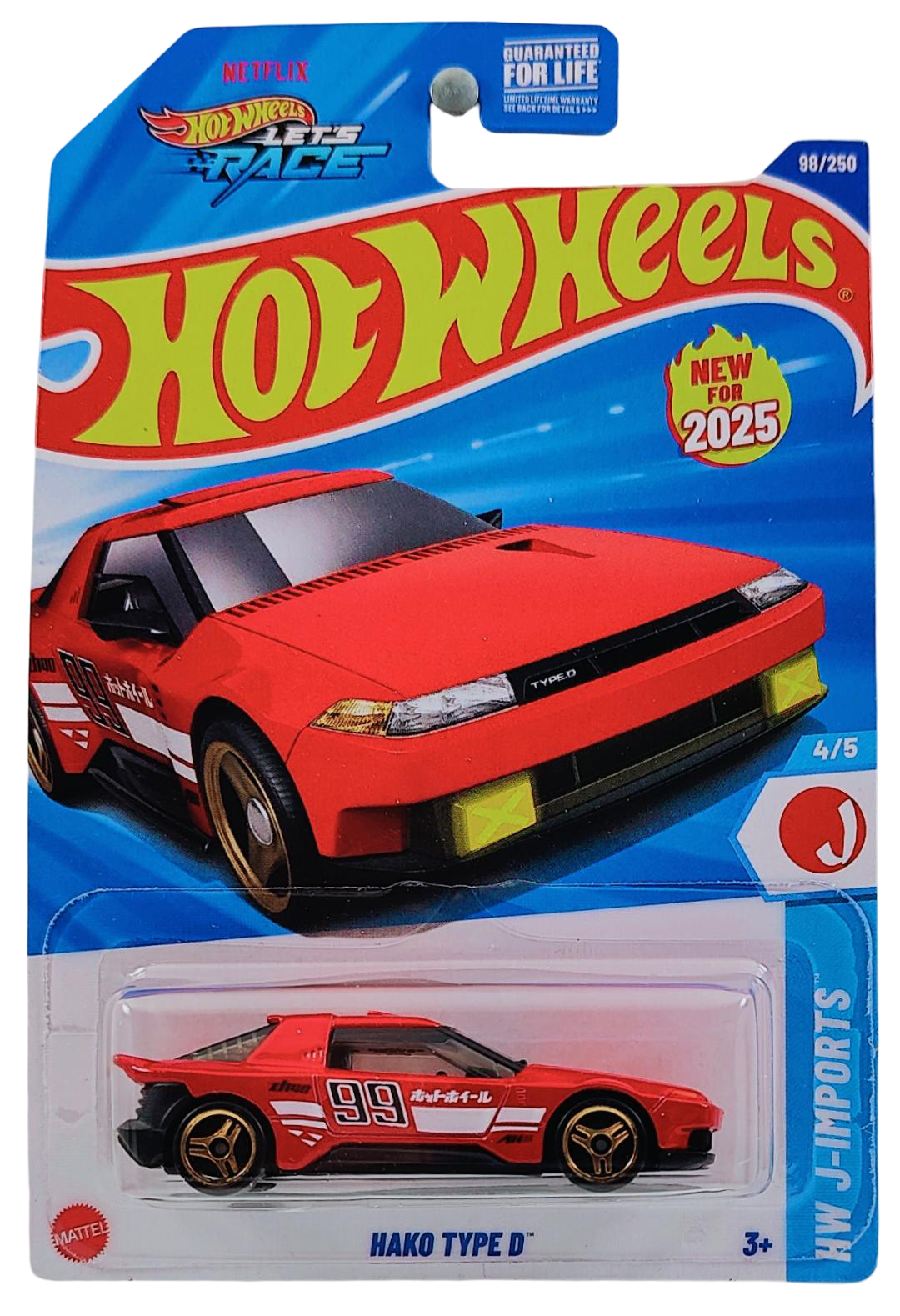 Hot Wheels 2025 - Collector # 098/250 - HW J-Imports 4/5 - New Models - Hako Type D - Red / #99 - USA Card