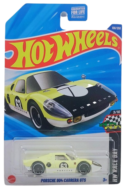 Hot Wheels 2025 - Collector # 100/250 - HW Race Day 3/10 - Porsche 904 Carrera GTS - Pale Yellow / #63 - USA Card