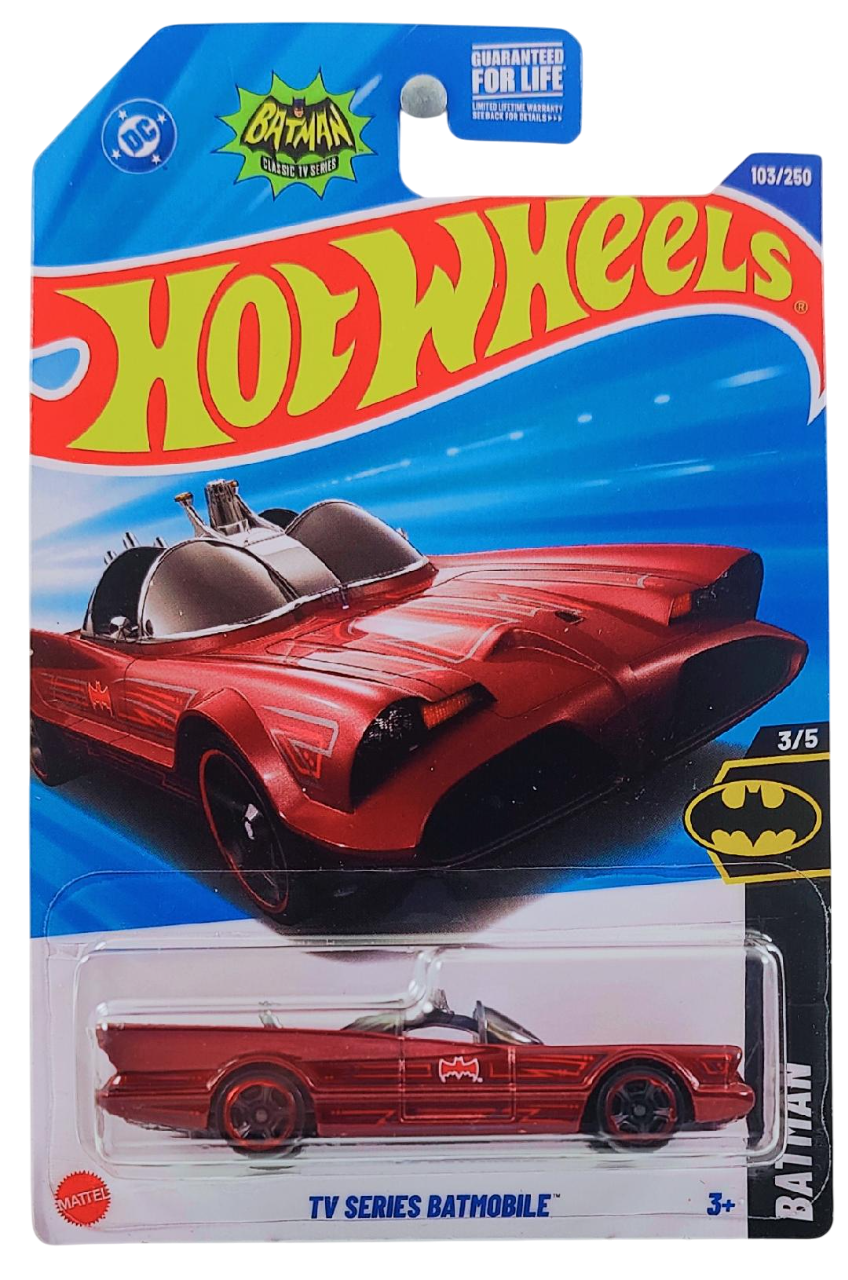 Hot Wheels 2025 - Collector # 103/250 - Batman 3/5 - TV Series Batmobile - Dark Red - USA 'DC - Batman' Card