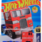 Hot Wheels 2025 - Collector # 104/250 - HW Screen Time 6/10 - New Models - Optimus Prime - Red / Blue - Retro Slot Wheels - USA 'Transformers' Card