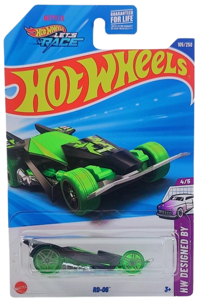 Hot Wheels 2025 - Collector # 105/250 - HW Designed By 4/5 - RD-06 - Black and Transparent Green - USA 'Let's Race' Card