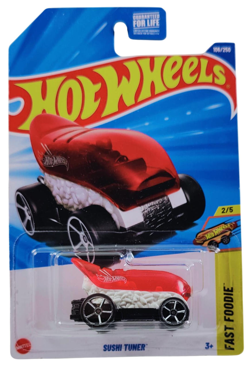Hot Wheels 2025 - Collector # 106/250 - Fast Foodie 2/5 - Sushi Tuner - White / Red Window Dome - USA Card