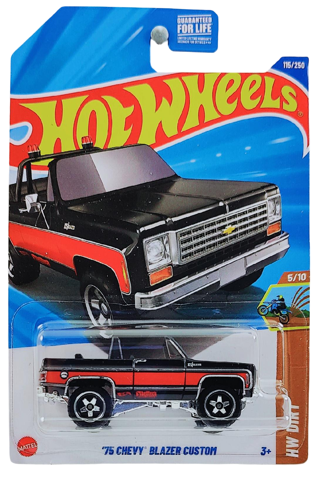 Hot Wheels 2025 - Collector # 115/250 - HW Dirt 5/10 - '75 Chevy Blazer Custom - Black & Red - Baja 5 Wheels - USA Card