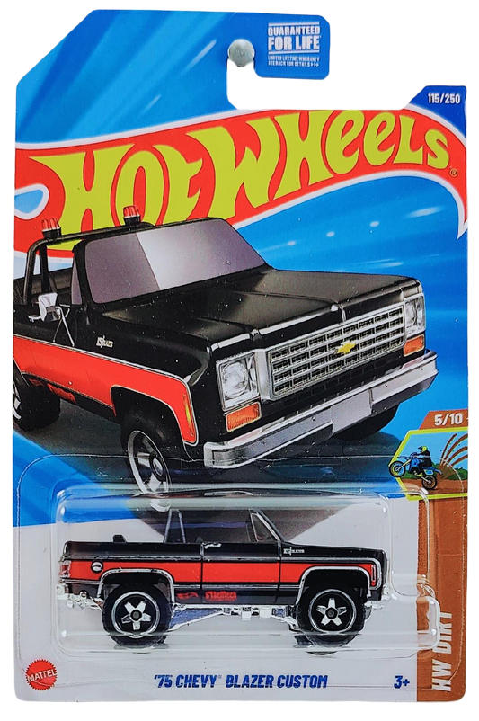 Hot Wheels 2025 - Collector # 115/250 - HW Dirt 5/10 - '75 Chevy Blazer Custom - Black & Red - Baja 5 Wheels - USA Card