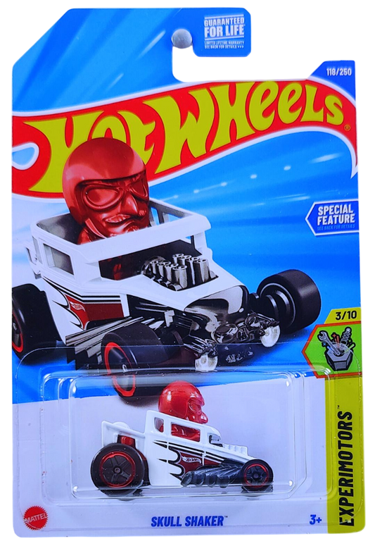 Hot Wheels 2025 - Collector # 118/250 - Experimotors 3/10 - Skull Shaker - White  / Red Figure - USA Card