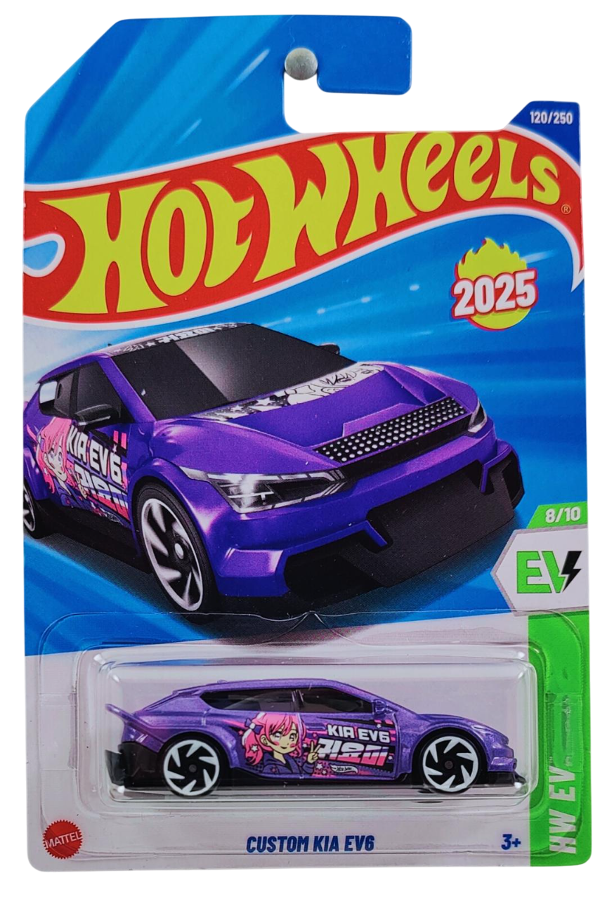 Hot Wheels 2025 - Collector # 120/250 - HW EV 8/10 - New Models - Custom Kia EV6 - Metalflake Lavender - International Card