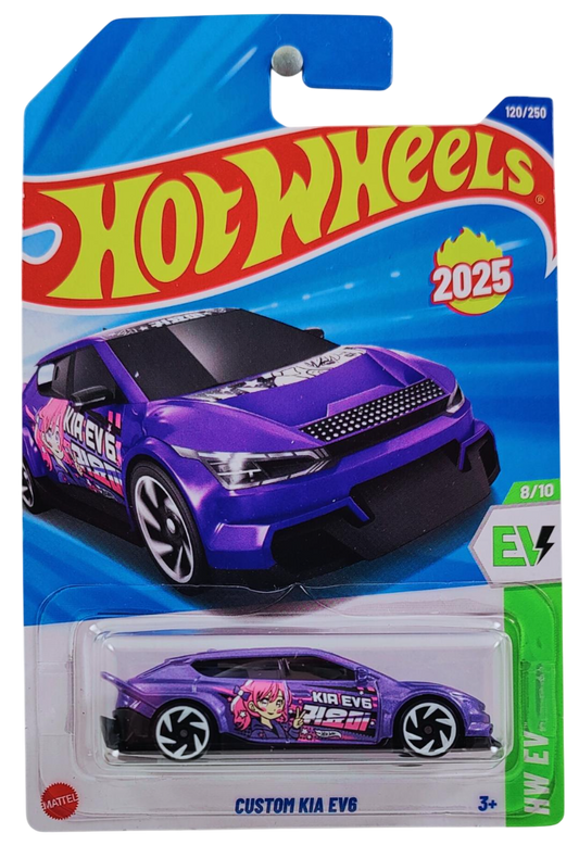 Hot Wheels 2025 - Collector # 120/250 - HW EV 8/10 - New Models - Custom Kia EV6 - Metalflake Lavender - International Card