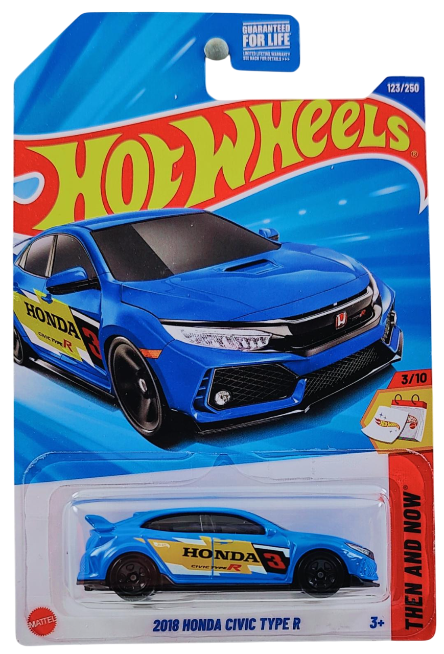 Hot Wheels 2025 - Collector # 123/250 - Then and Now 3/10 - 2018 Honda Civic Type R - Blue / #3 - USA Card