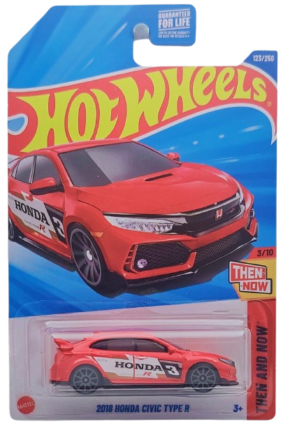 Hot Wheels 2025 - Collector # 123/250 - Then and Now 3/10 - 2018 Honda Civic Type R - Red / #3 - USA Card
