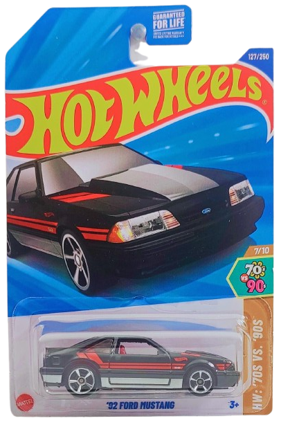 Hot Wheels 2025 - Collector # 127/250 - HW: '70s VS. '90s 7/10 - '92 Ford Mustang - Black / Red Stripes - M5 Wheels - USA Card