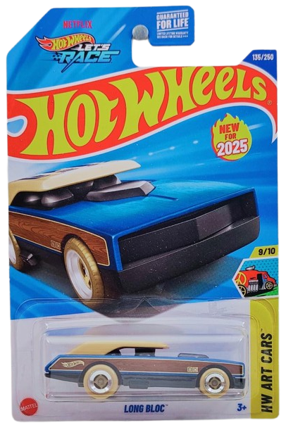 Hot Wheels 2025 - Collector # 135/250 - HW Art Cars 9/10 - Long Bloc - Egyptian Blue / 'E' on Tan Roof - USA Card