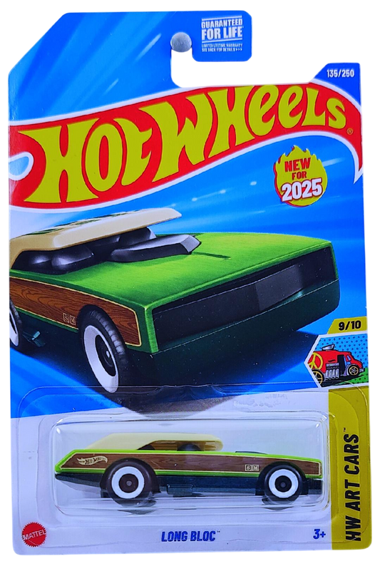 Hot Wheels 2025 - Collector # 135/250 - HW Art Cars 9/10 - New Models - Long Bloc - Green - USA Card
