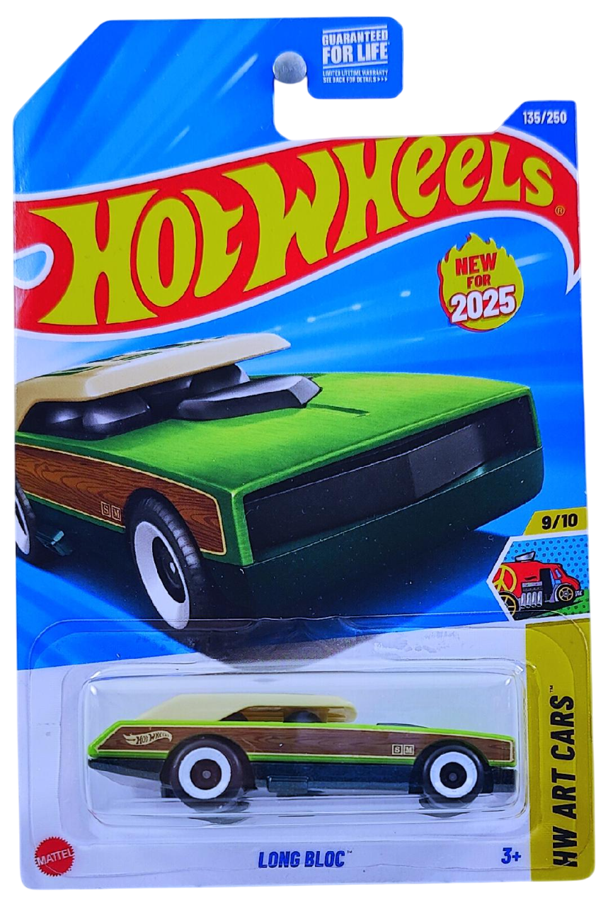 Hot Wheels 2025 - Collector # 135/250 - HW Art Cars 9/10 - New Models - Long Bloc - Green - USA Card