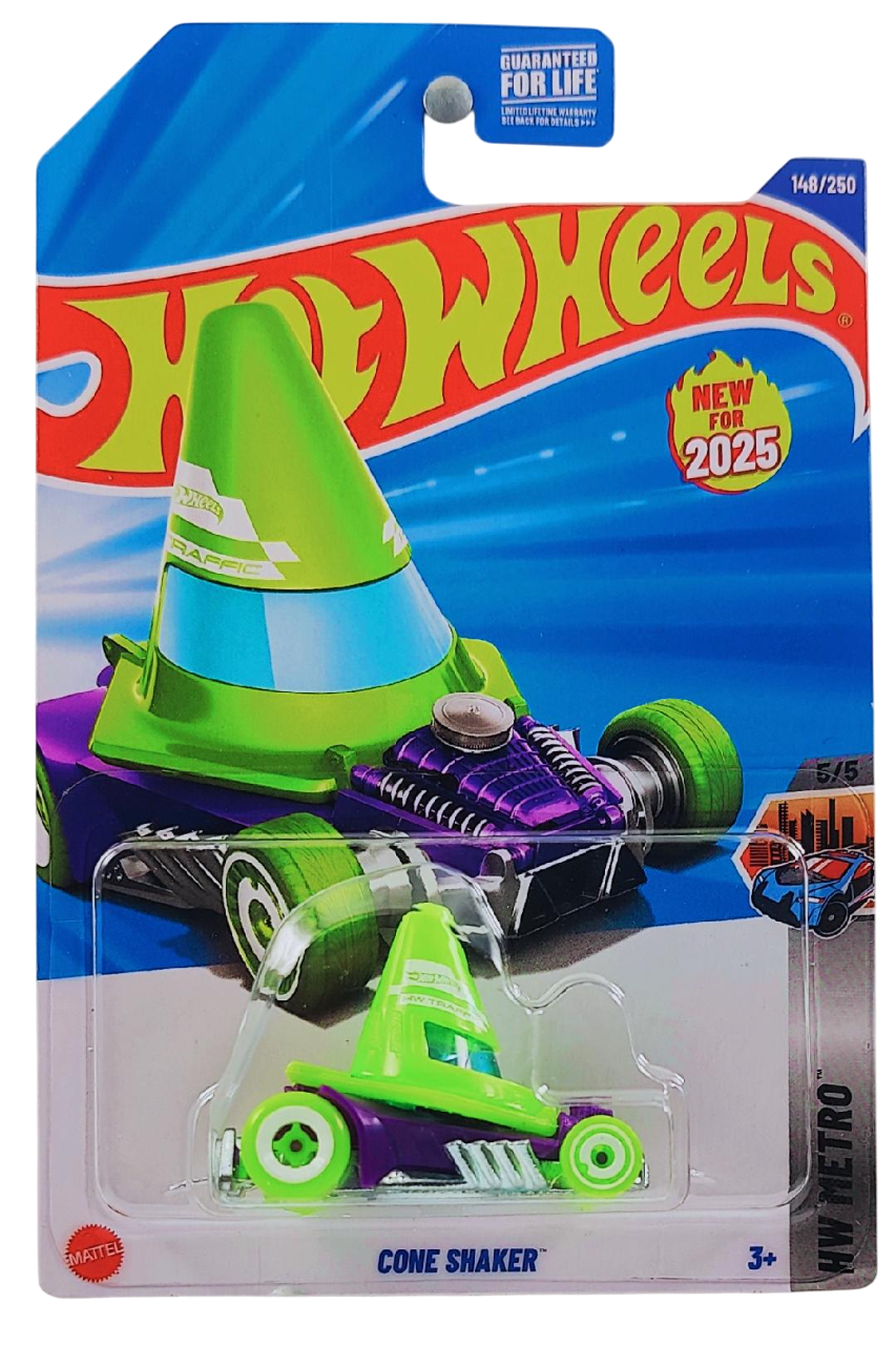 Hot Wheels 2025 - Collector # 148/250 - HW Metro 5/5 - New Model - Cone Shaker - Neon Green over Purple - USA Card