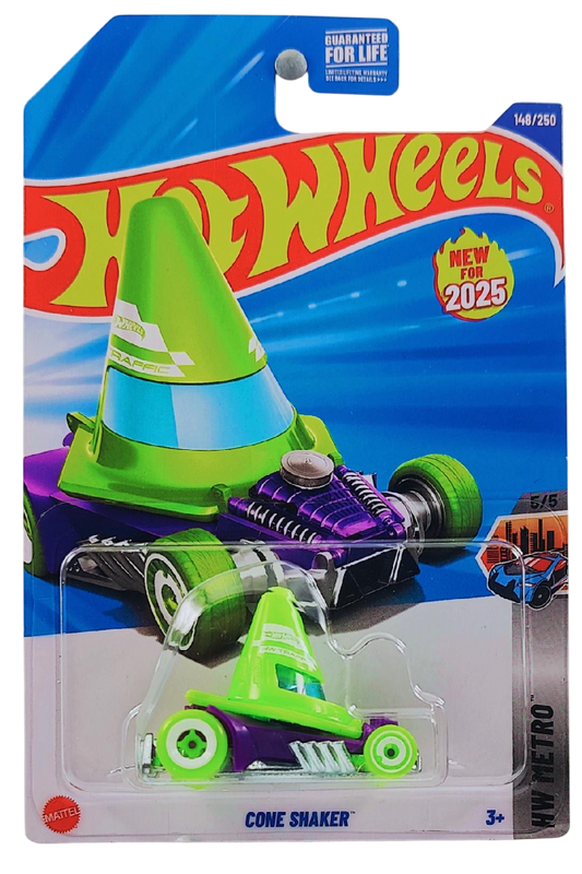 Hot Wheels 2025 - Collector # 148/250 - HW Metro 5/5 - New Model - Cone Shaker - Neon Green over Purple - USA Card