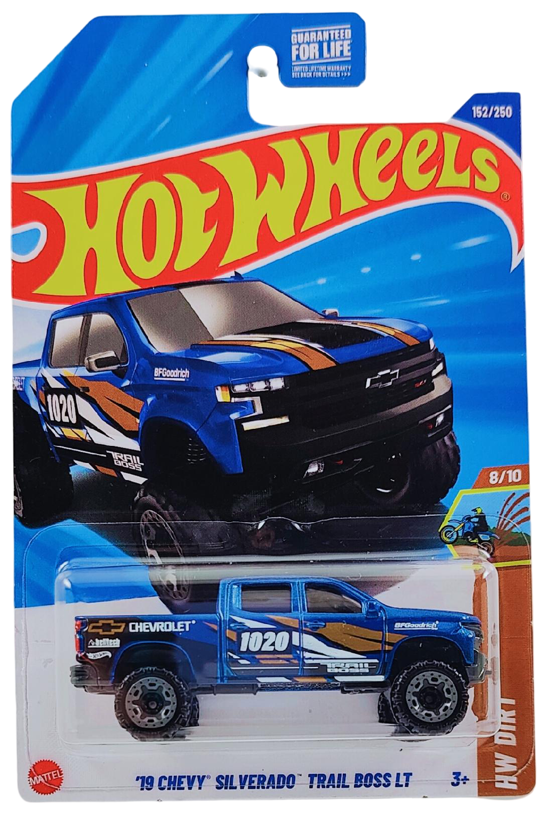 Hot Wheels 2025 - Collector # 152/250 - HW Dirt 8/10 - '19 Chevy Silverado Trail Boss LT - Metalflake Dark Blue - GBLOR Wheels - USA Card