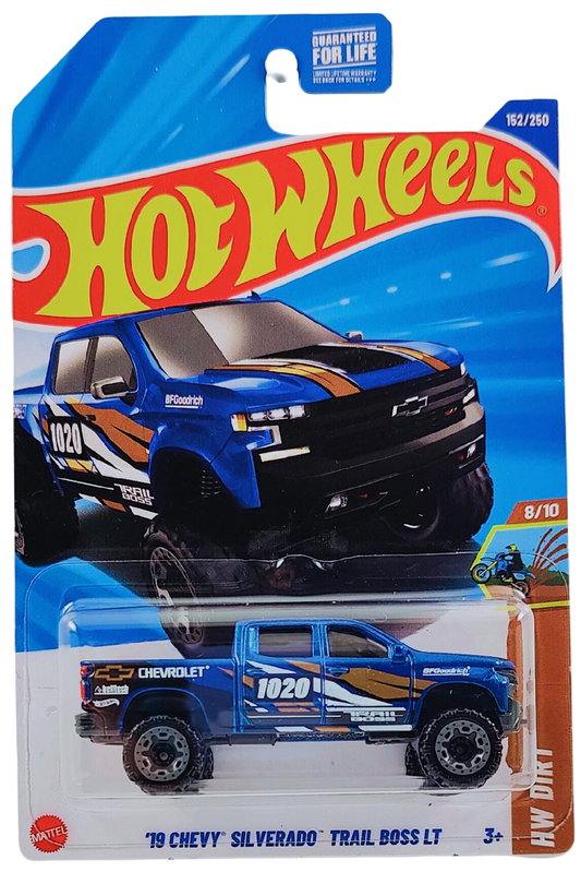 Hot Wheels 2025 - Collector # 152/250 - HW Dirt 8/10 - '19 Chevy Silverado Trail Boss LT - Metalflake Dark Blue - GBLOR Wheels - USA Card