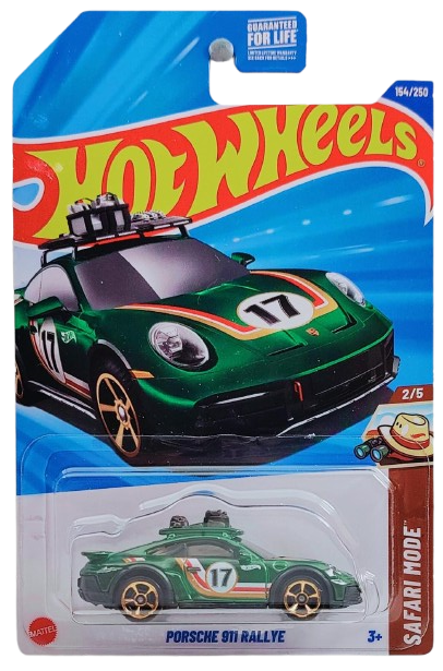 Hot Wheels 2025 - Collector # 154/250 - Safari Mode 2/5 - Porsche 911 Rallye - Dark Green - Muscle Car 5-Spoke Wheels - USA Card