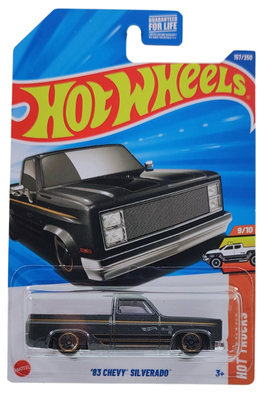 Hot Wheels 2025 - Collector # 157/250 - HW Hot Trucks 9/10 - '83 Chevy Silverado - Metalflake Dark Gray - USA Card