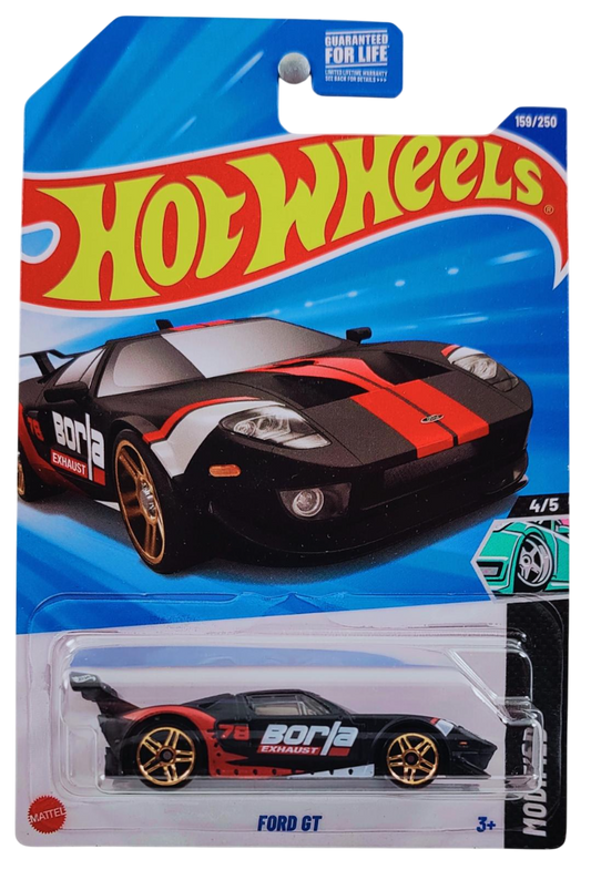 Hot Wheels 2025 - Collector # 159/250 - HW Modified 4/5 - Ford GT - Matte Black / Borla - USA Card