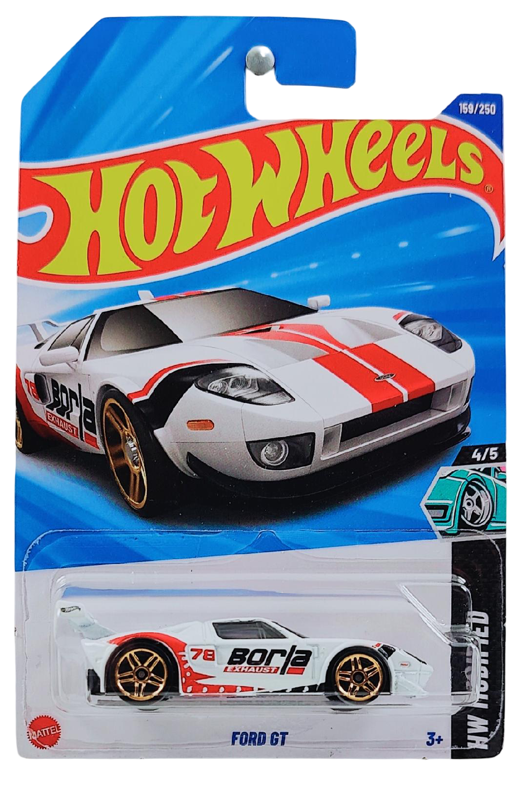 Hot Wheels 2025 - Collector # 159/250 - HW Modified 4/5 - Ford GT - White / Borla - International Card