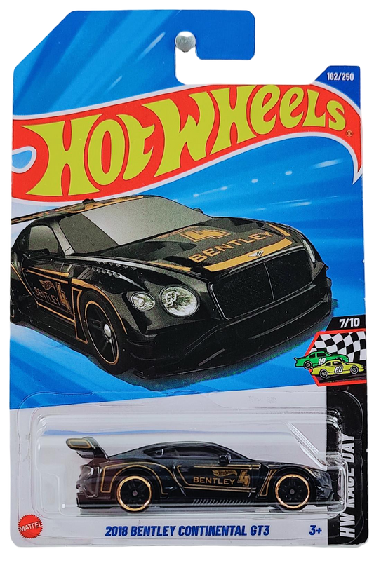 Hot Wheels 2025 - Collector # 162/250 - HW Race Day 7/10 - 2018 Bentley Continental GT3 - Black with Gold Pinstripes - PR5 Wheels - International  Card
