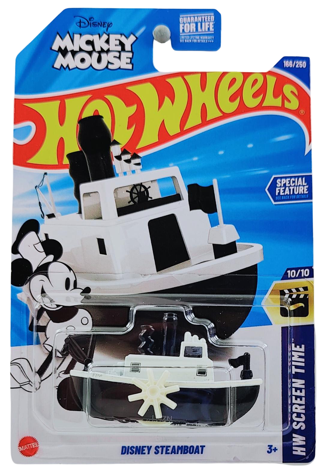 Hot Wheels 2025 - Collector # 166/250 - HW Screen Time 10/10 - Disney Steamboat - White over Black - USA 'Mickey Mouse' Card