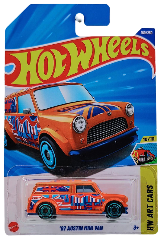 Hot Wheels 2025 - Collector # 169/250 - HW Art Cars 10/10 - '67 Austin Mini Van - Orange / 'A' on Roof - International Card