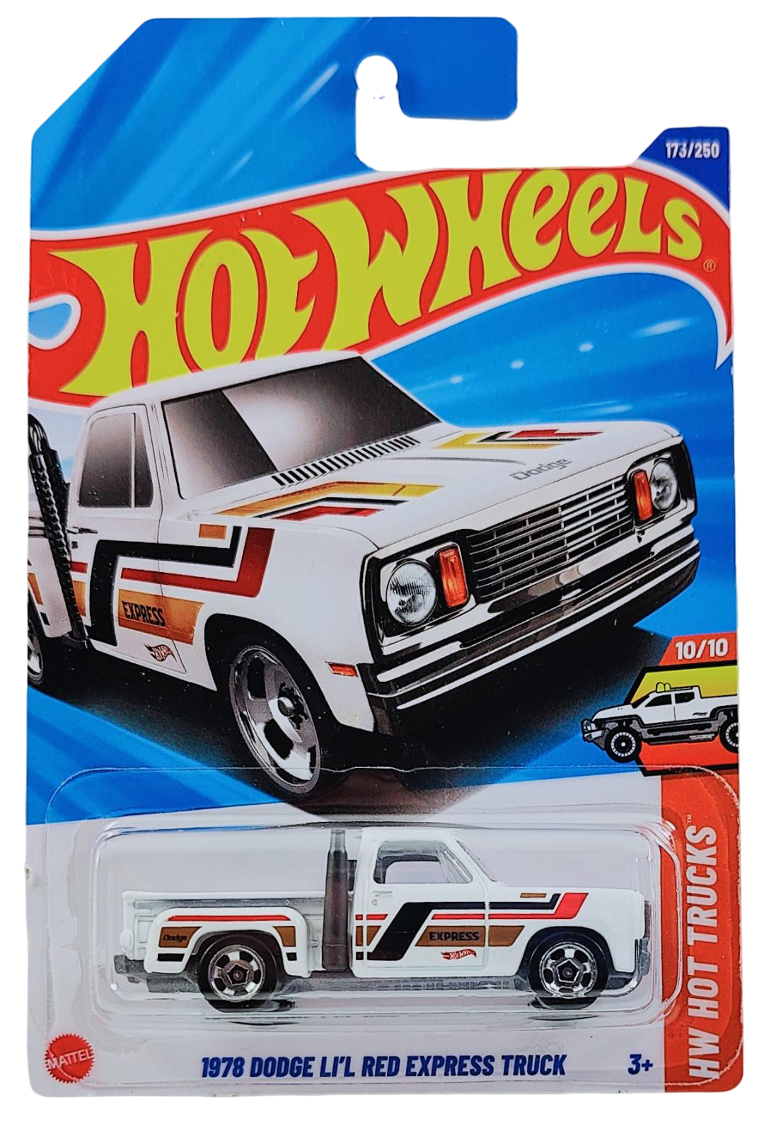 Hot Wheels 2025 - Collector # 173/250 - HW Hot Trucks 10/10 - 1978 Dodge Li'l Red Express Truck - White - International Card