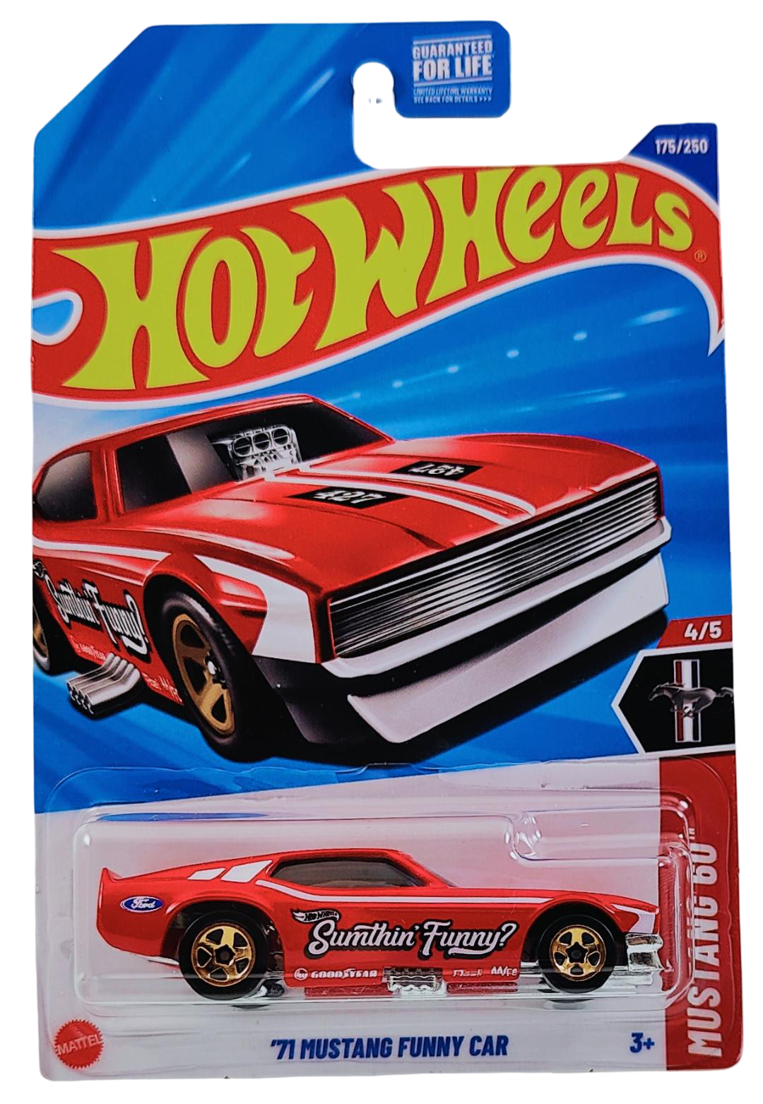 Hot Wheels 2025 - Collector # 175/250 - Mustang 60 4/5 - '71 Mustang Funny Car - Red / Sumthin' Funny? - Copper 5 Spoke Wheels - USA Card
