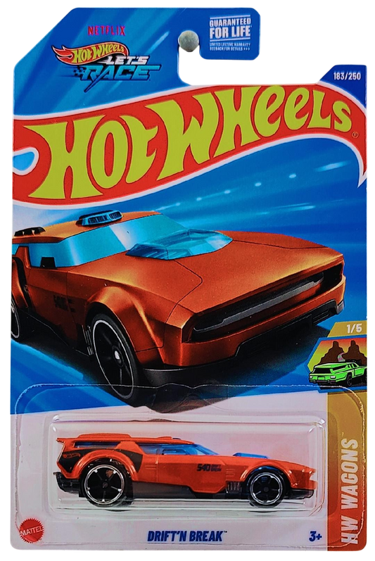 Hot Wheels 2025 - Collector # 183/250 - HW Wagons 1/5 - Drift'n Break - Metalflake Orange - OH5SP Wheels - USA 'Let's Race' Card