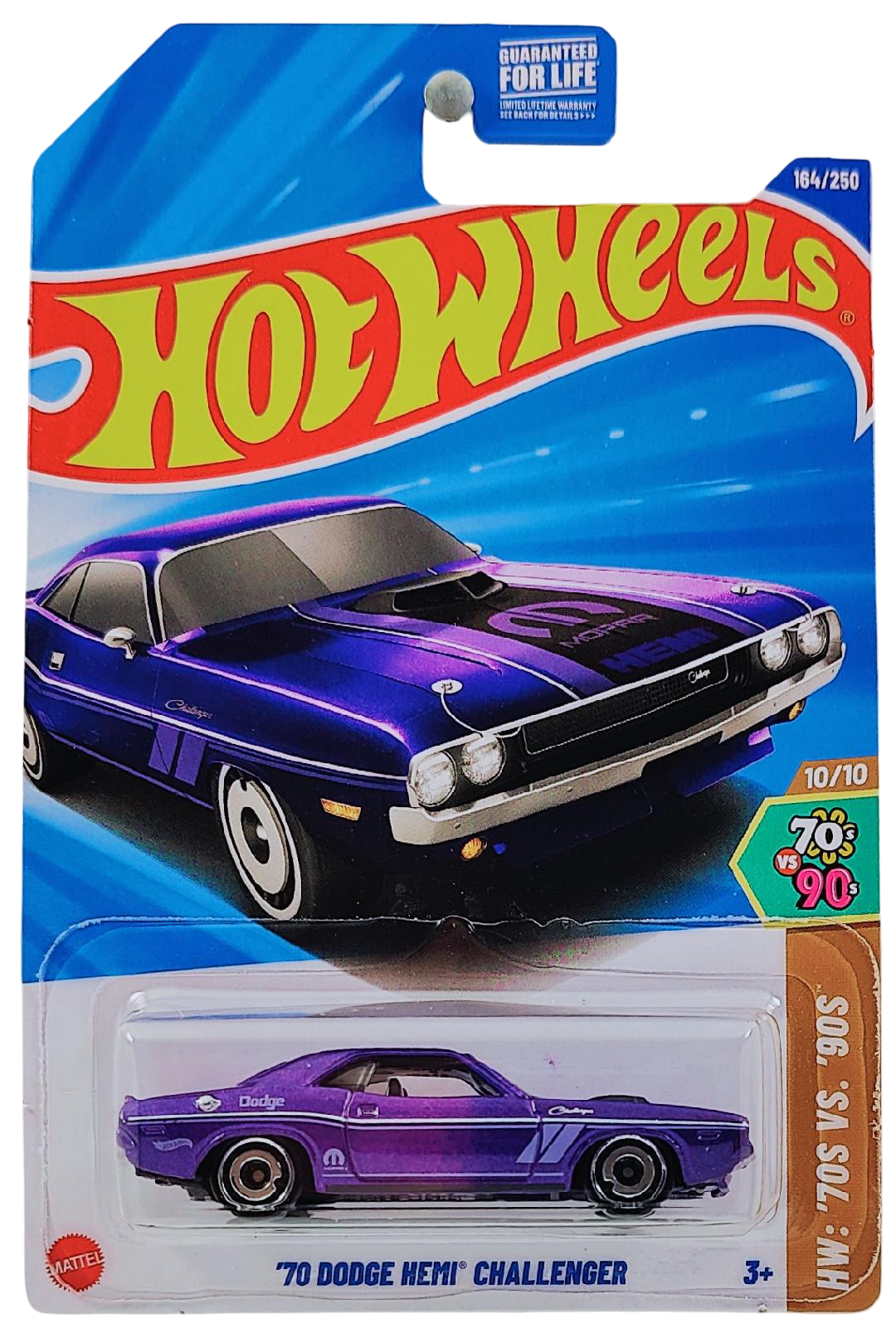 Hot Wheels 2025 - Collector # 164/250 - HW: '70s vs. '90s 10/10 - '70 Dodge HEMI Challenger - Purple Metalflake - USA Card