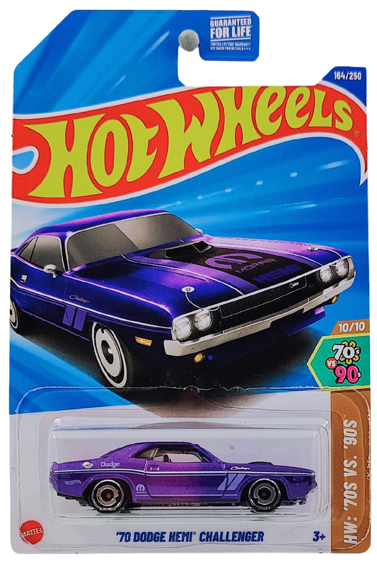 Hot Wheels 2025 - Collector # 164/250 - HW: '70s vs. '90s 10/10 - '70 Dodge HEMI Challenger - Purple Metalflake - USA Card
