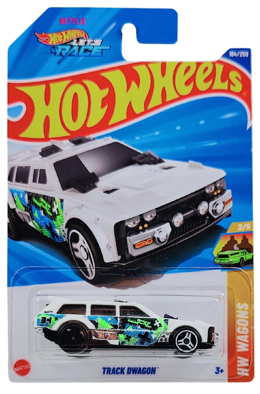 Hot Wheels 2025 - Collector # 184/250 - HW Wagons 2/5 - Track Dwagon - White - International 'Let's Race' Card