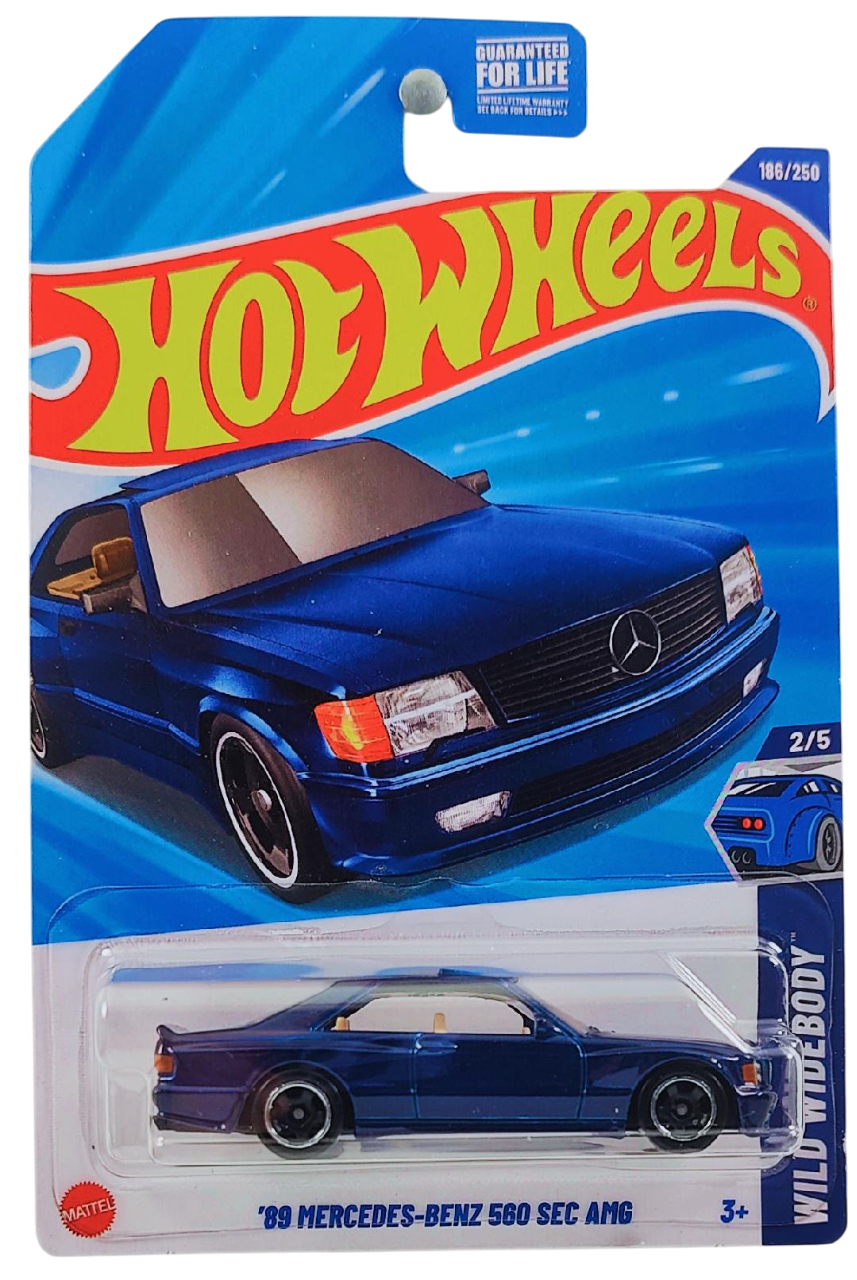 Hot Wheels 2025 - Collector # 186/250 - Wild Widebody 2/5 - '89 Mercedes-Benz 560 SEC AMG - Metalflake Dark Blue - USA Card
