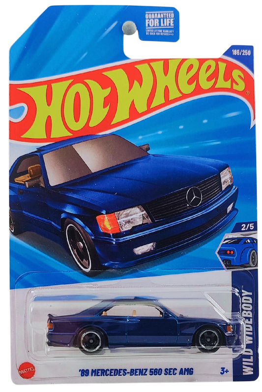 Hot Wheels 2025 - Collector # 186/250 - Wild Widebody 2/5 - '89 Mercedes-Benz 560 SEC AMG - Metalflake Dark Blue - USA Card