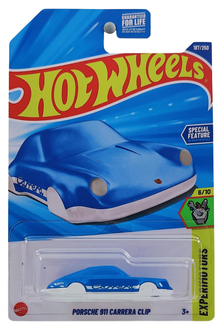Hot Wheels 2025 - Collector # 187/250 - Experimotors 8/10 - Porsche 911 Carrera Clip - Blue / White Base - USA Card