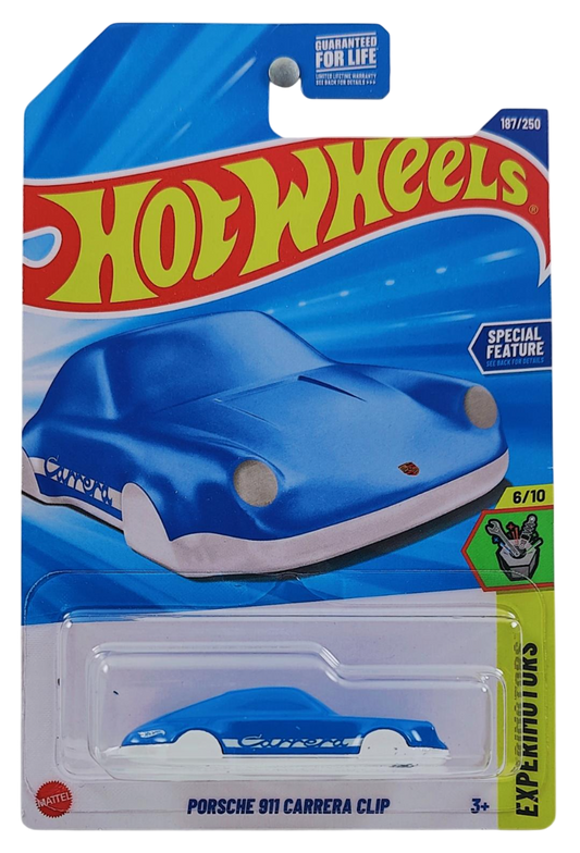 Hot Wheels 2025 - Collector # 187/250 - Experimotors 8/10 - Porsche 911 Carrera Clip - Blue / White Base - USA Card