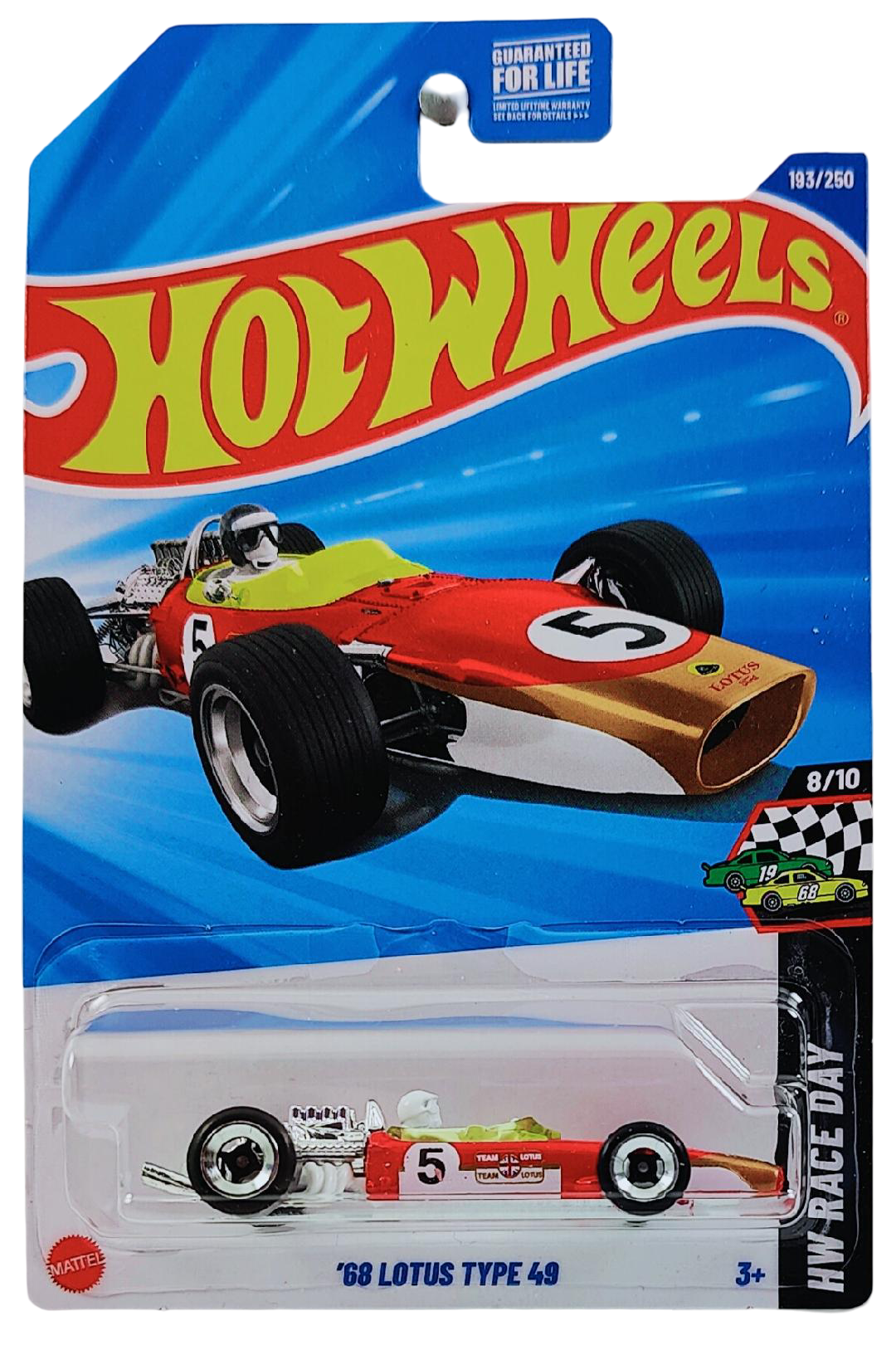 Hot Wheels 2025 - Collector # 193/250 - HW Race Day 8/10 - '68 Lotus Type 49 - Red / #5 - L4 Wheels - USA Card