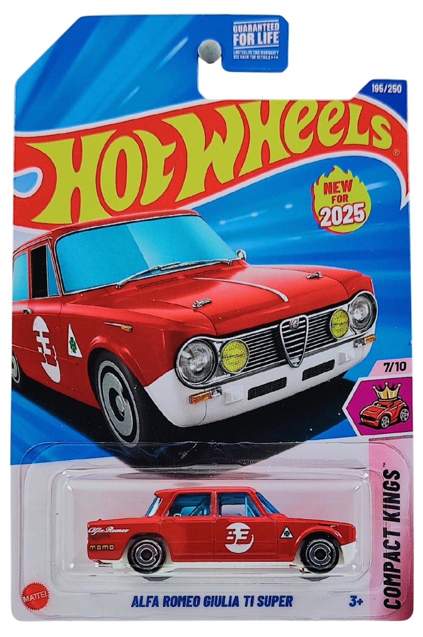 Hot Wheels 2025 - Collector # 195/250 - Compact Kings 7/10 - New Models - Alfa Romeo Guilia T1 Super - Red / #53 - USA Card