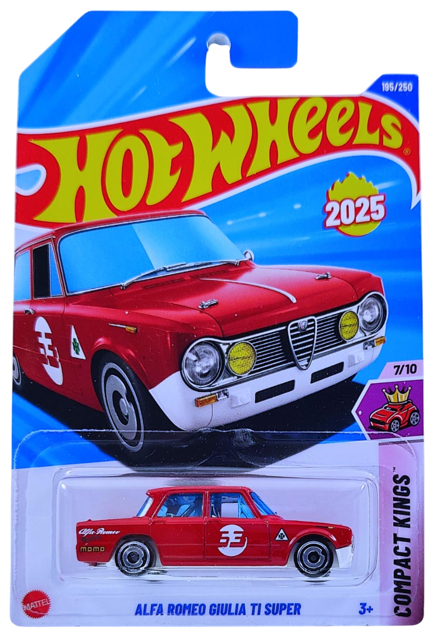 Hot Wheels 2025 - Collector # 195/250 - Compact Kings 7/10 - New Models - Alfa Romeo Guilia T1 Super - Red / #53 - International Card